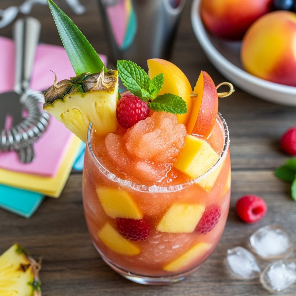 A colorful blend of tropical fruit and wine that elevates any warm-weather celebration.
