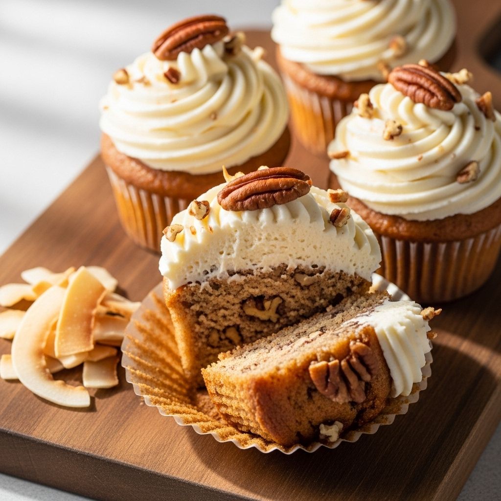 A tender coconut-laced treat with a golden, crispy shell and light, silky frosting.