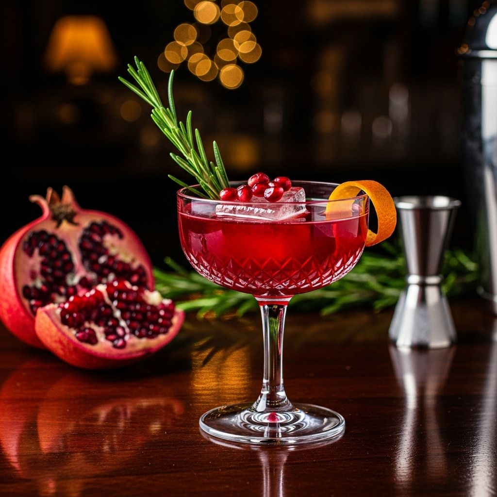 A ruby-hued drink marrying botanical depth, tart fruit, and a teasing hint of chili spice.