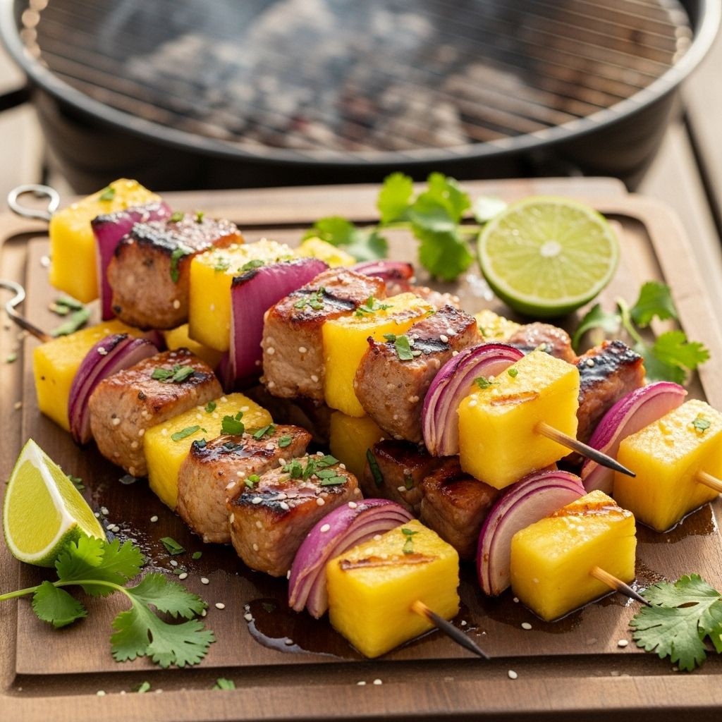 Bring together sweet, savory, and smoky flavors in this easy pork, pineapple, and red onion kebab recipe for perfect grilling any night.