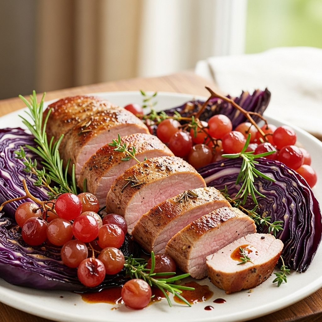 Discover a vibrant, oven-roasted pork tenderloin recipe featuring sweet grapes and nutrient-rich cabbage, perfect for a healthy, elegant meal.