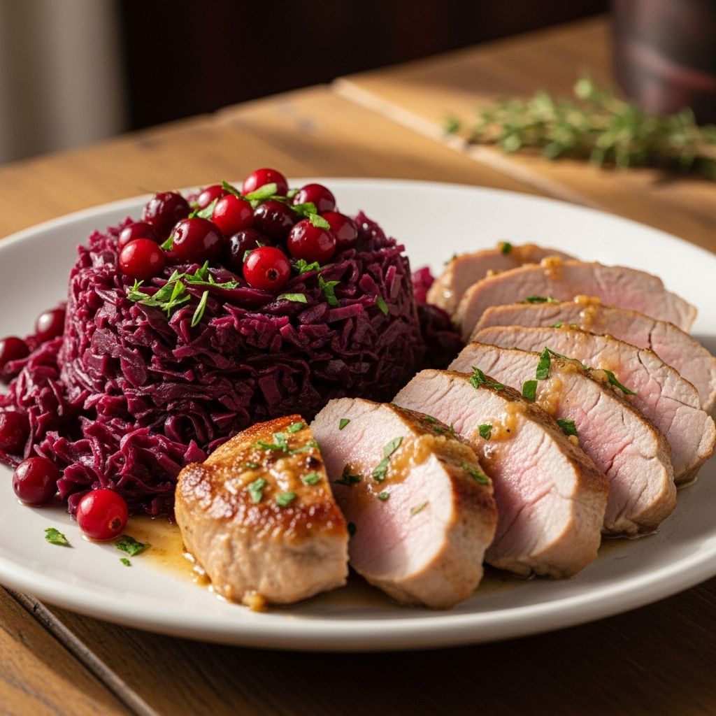 Enjoy a vibrant, one-skillet pork dish with red cabbage and cranberries—a perfect marriage of tangy, sweet, and savory flavors for any season.