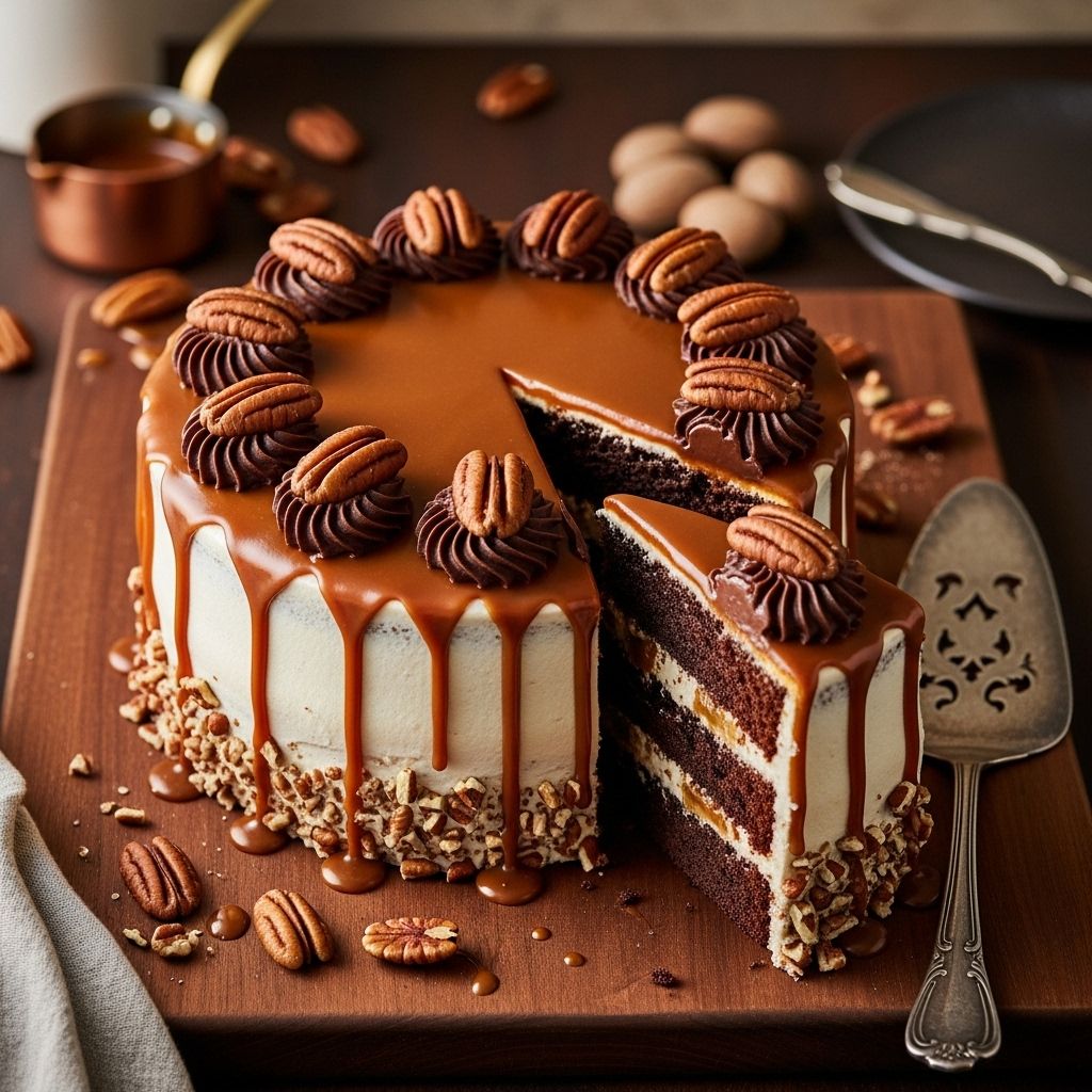 Indulge in layers of rich chocolate, buttery caramel, and toasted pecan crunch.