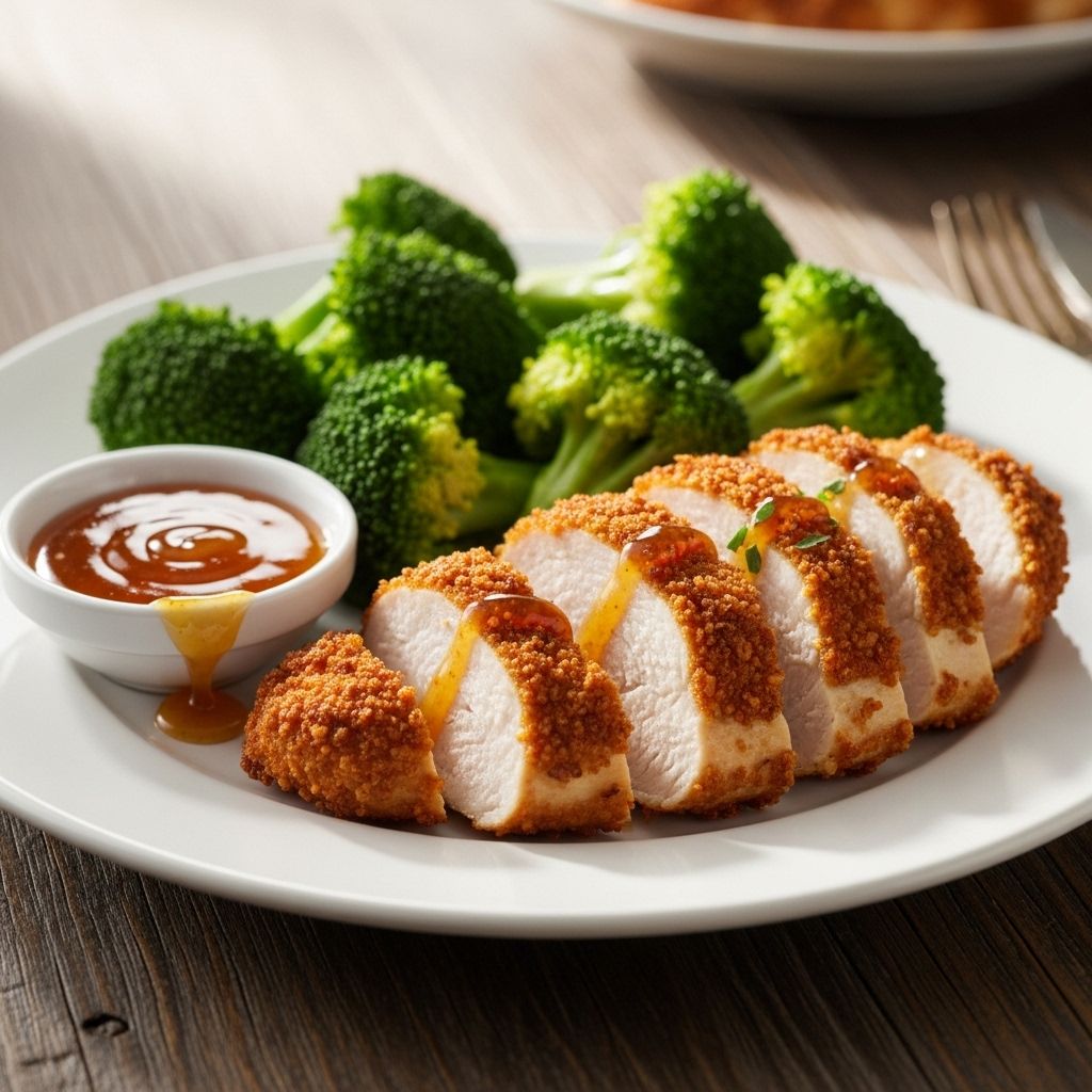Pretzel-Crusted Chicken with Broccoli A playful crunch meets tender green bites and sweet-tangy sauce in every mouthful.