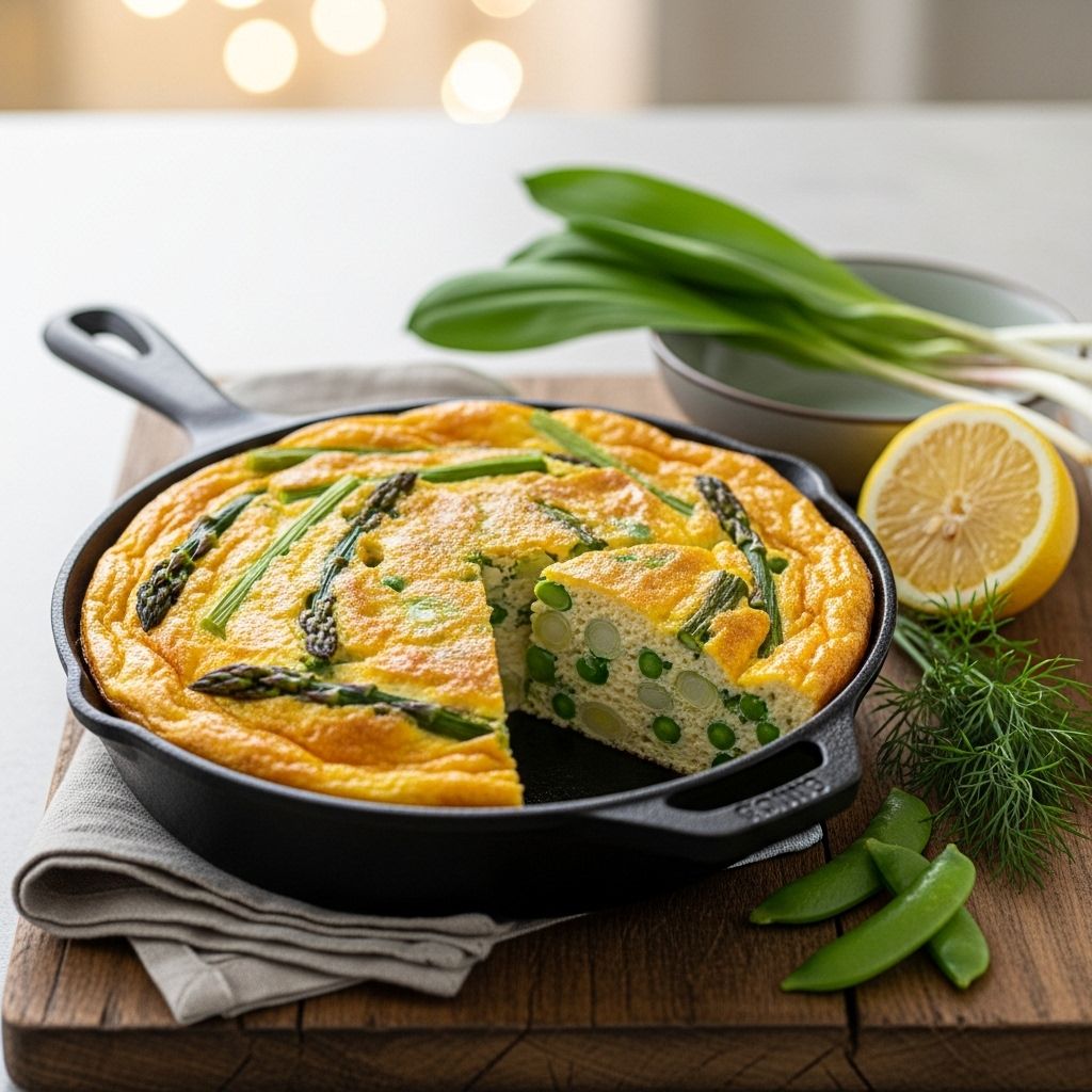 Wild leeks and whipped eggs create an elegant brunch centerpiece with cloud-like texture.