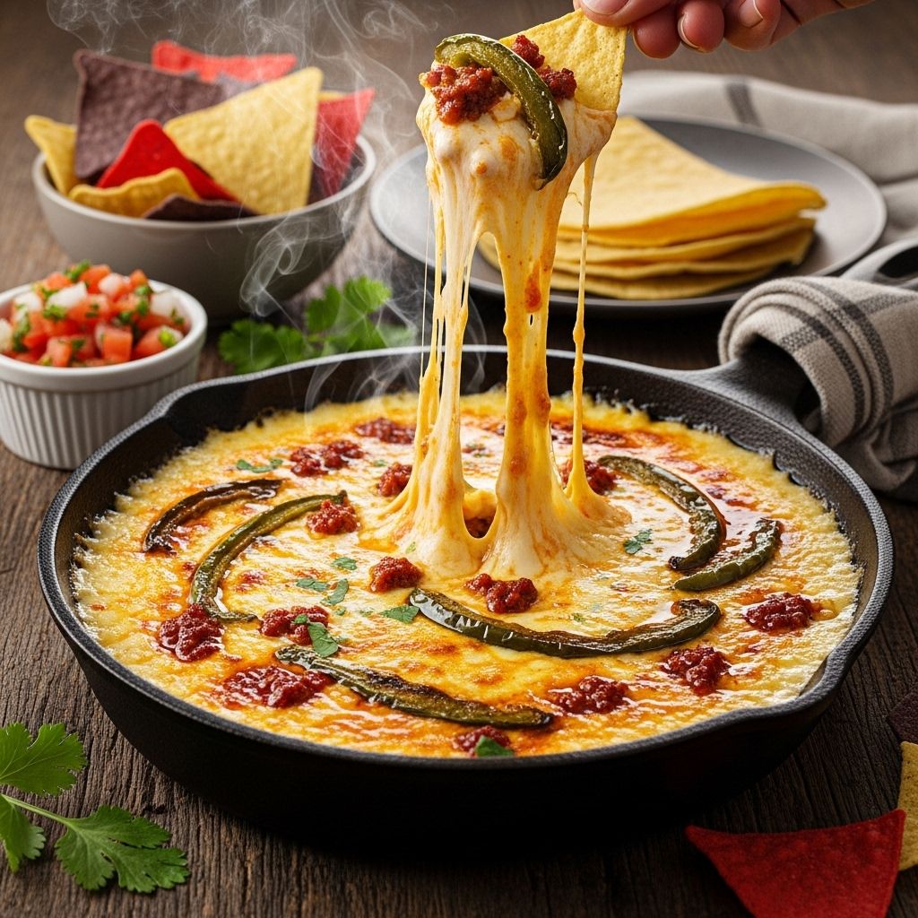 Communal dipping shines with stretchy cheese, spicy sausage, and colorful peppers.