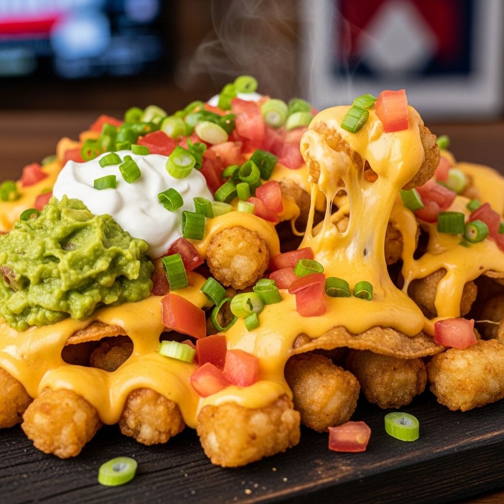 An easy sheet-pan treat bursting with crispy tots, creamy queso, and spicy chorizo.