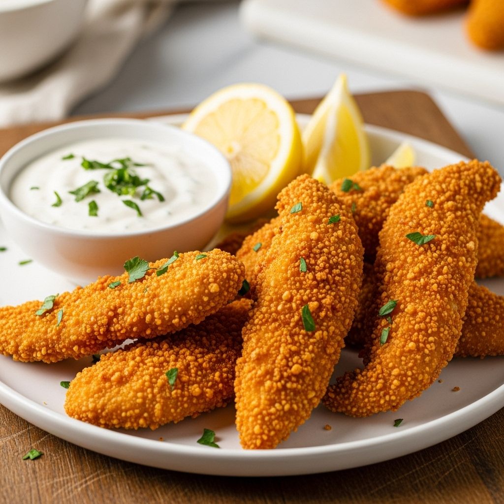 Quickie Homemade Chicken Strips Discover how a simple soak and coating yield golden, tender bites delight every palate.