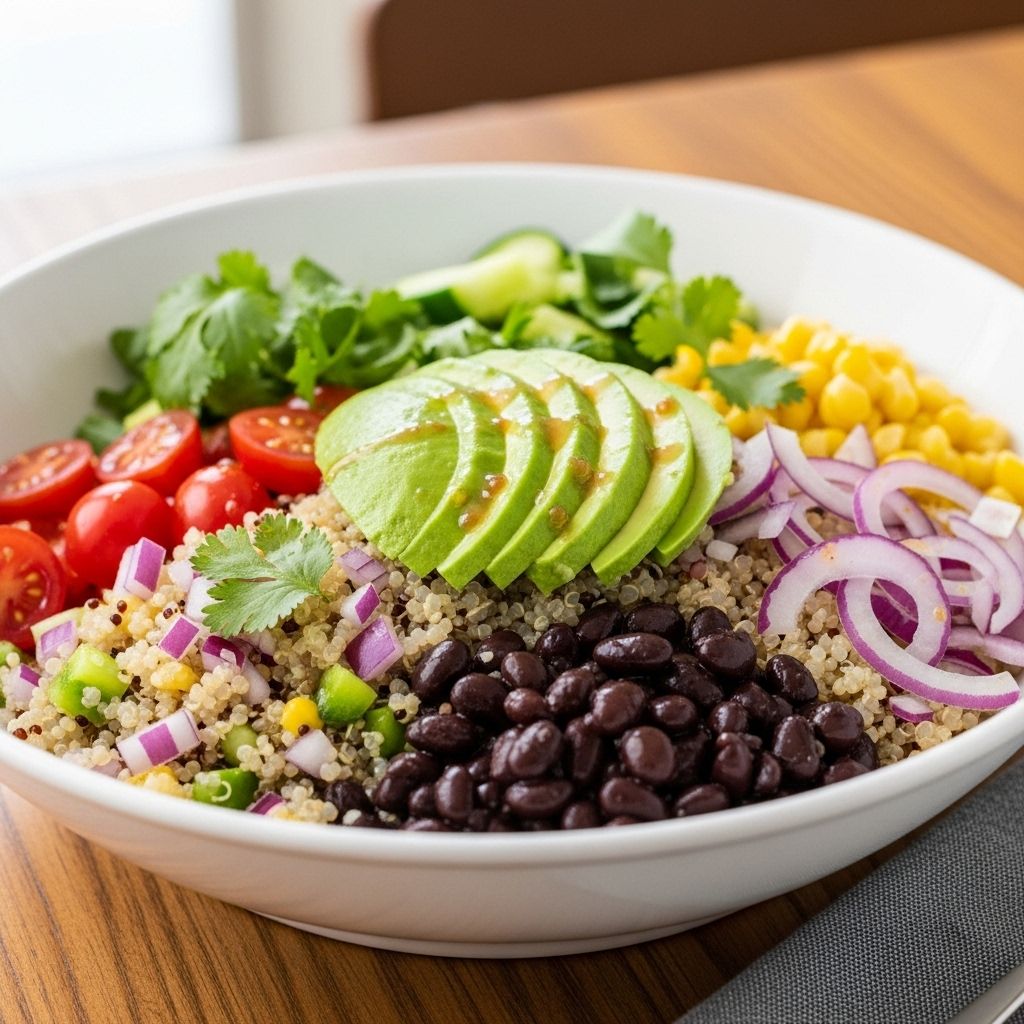 A fresh, protein-packed salad with quinoa, black beans, avocado, and zesty lime—a perfect, nutrient-rich dish for any occasion.