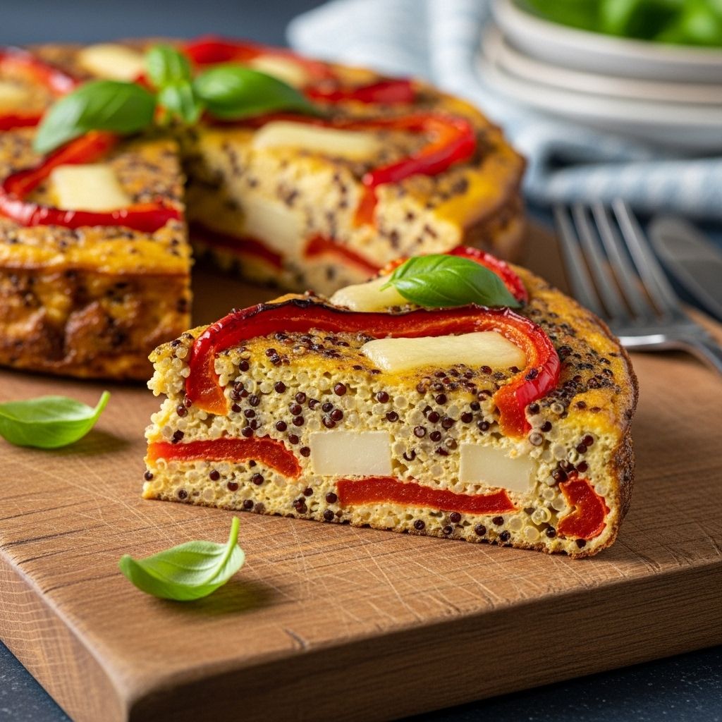Quinoa Frittata with Roasted Red Peppers and Manchego: A Protein-Packed Brunch Delight Elevate your brunch with a hearty quinoa frittata, bursting with roasted red peppers and savory Manchego cheese—nutritious, satisfying, and gluten-free.