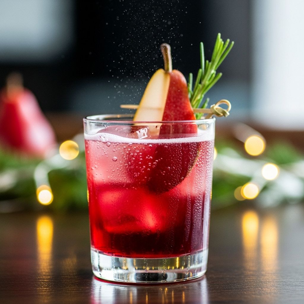 Elevate any gathering with this vibrant, naturally tangy Red Pear Shrub Spritz—a celebration in every glass.