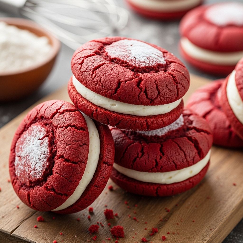 Vibrant scarlet rounds filled with creamy tang deliver a sweet celebratory crowd-pleaser.