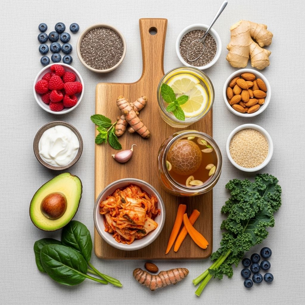 Holistic strategies and dietary tips to counter gut inflammation, including anti-inflammatory foods, stress reduction, and probiotics.