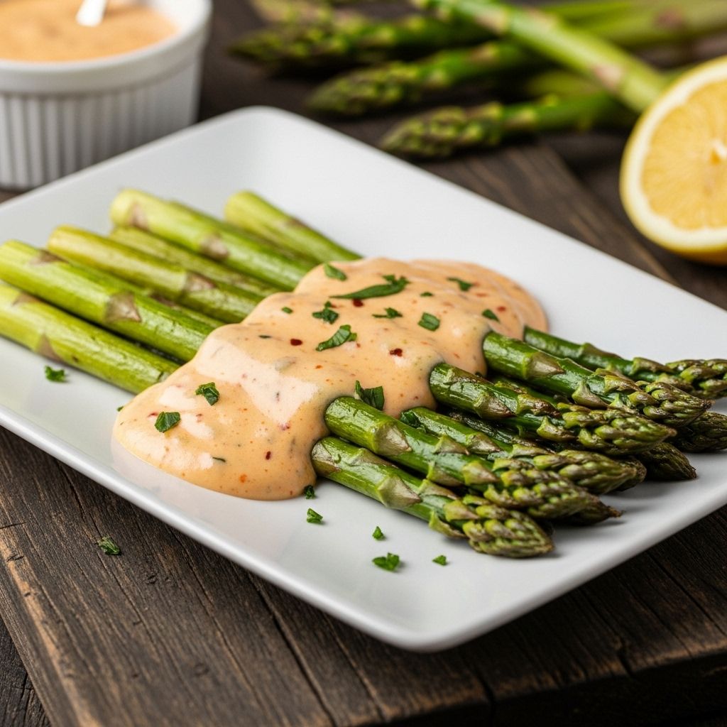 A creamy, spicy sauce highlights the natural sweetness and crunch of tender fresh greens.