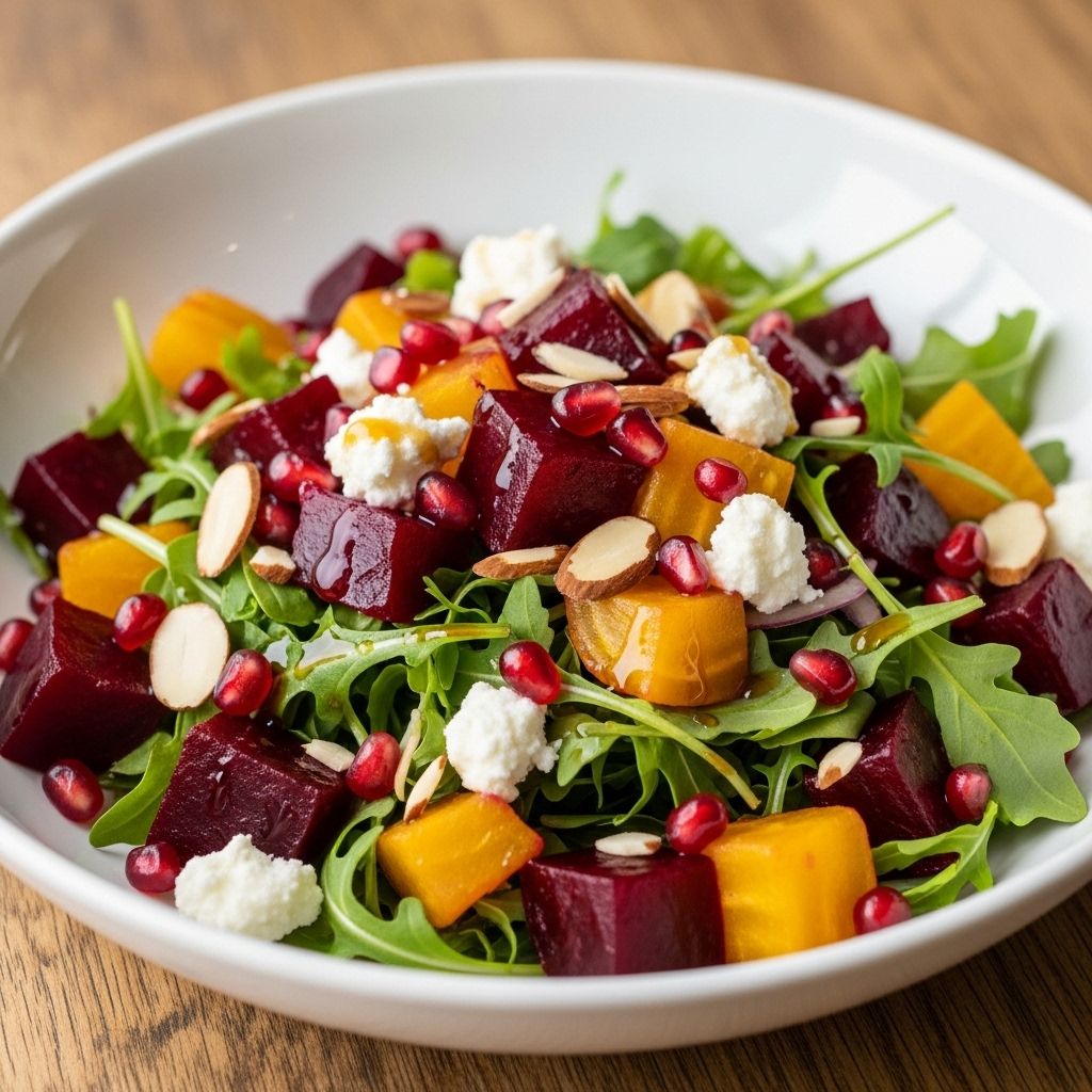 An appetizing fusion of earthy roots, creamy tang, crunchy nuts, and jewel-like sweetness.