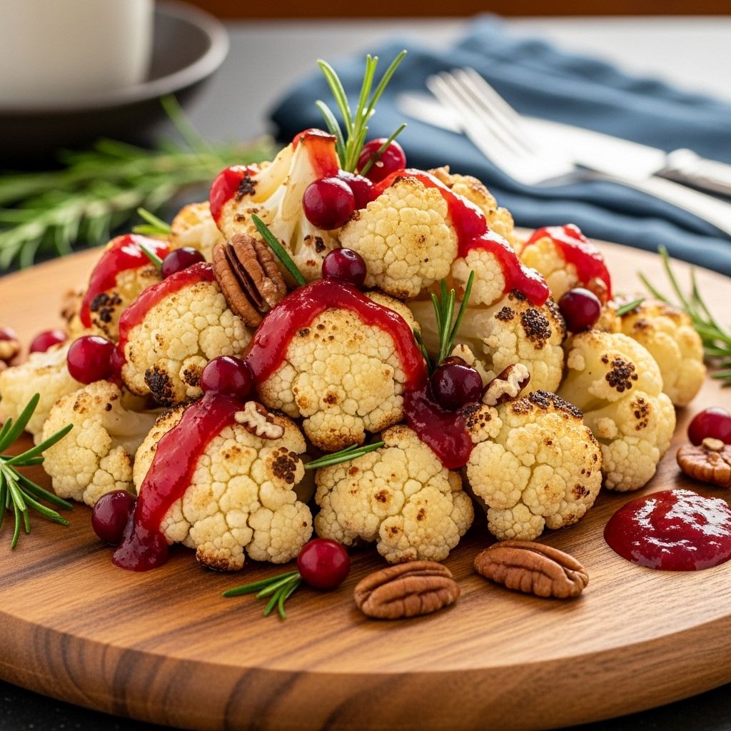 A bright, tangy roasted cauliflower dish with cranberry vinaigrette, packed with nutrients and perfect for any table.