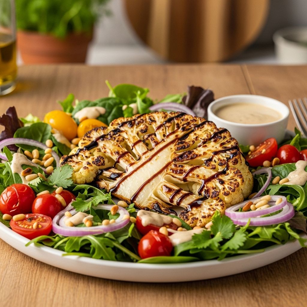 Discover a flavorful, hearty salad that uses roasted cauliflower 'steaks' for a satisfying, meatless main course packed with nutrition and taste.