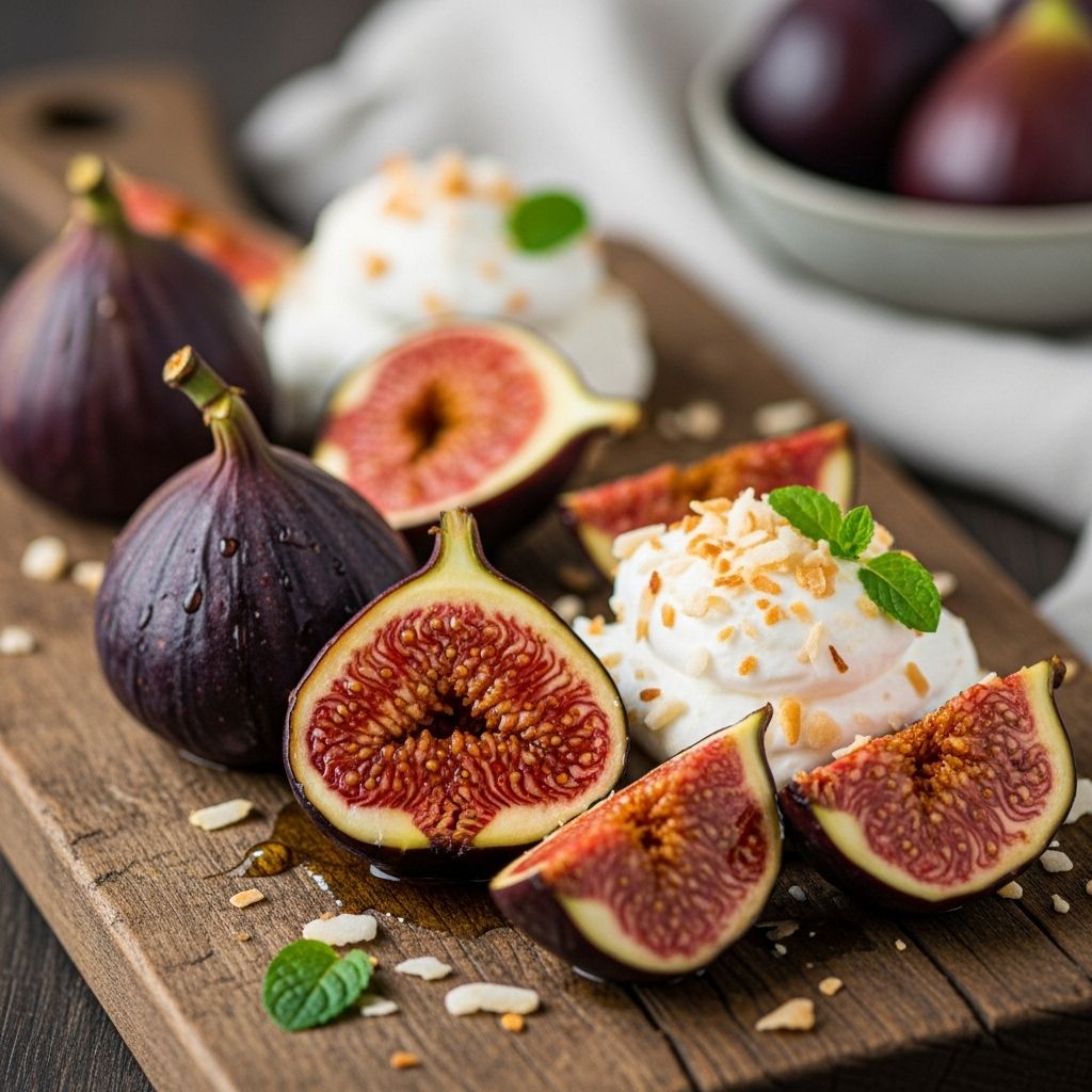 A simple, elegant roasted fig dessert bursting with natural sweetness, nutrients, and delicious plant-based coconut whip.