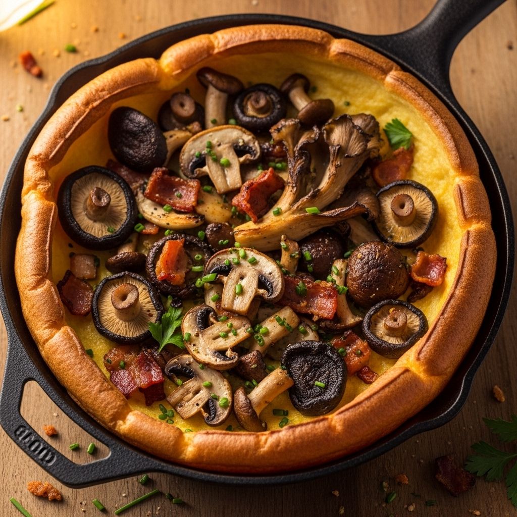 Discover the ultimate savory Dutch baby, bursting with roasted mushrooms, crispy bacon, and fresh herbs, for a deliciously comforting meal.
