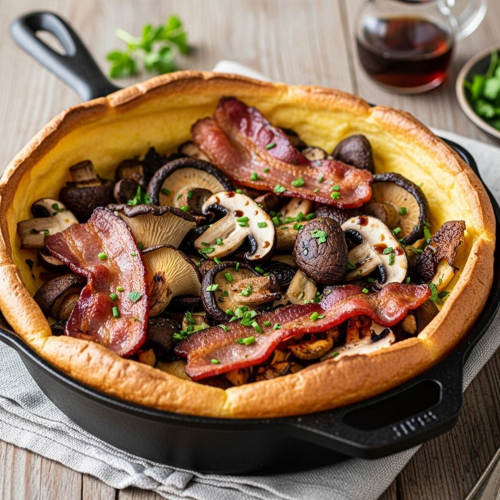 Discover how a Dutch baby transforms with golden mushrooms, crispy bacon, and melty cheese into a showstopping, easy-to-make savory centerpiece.