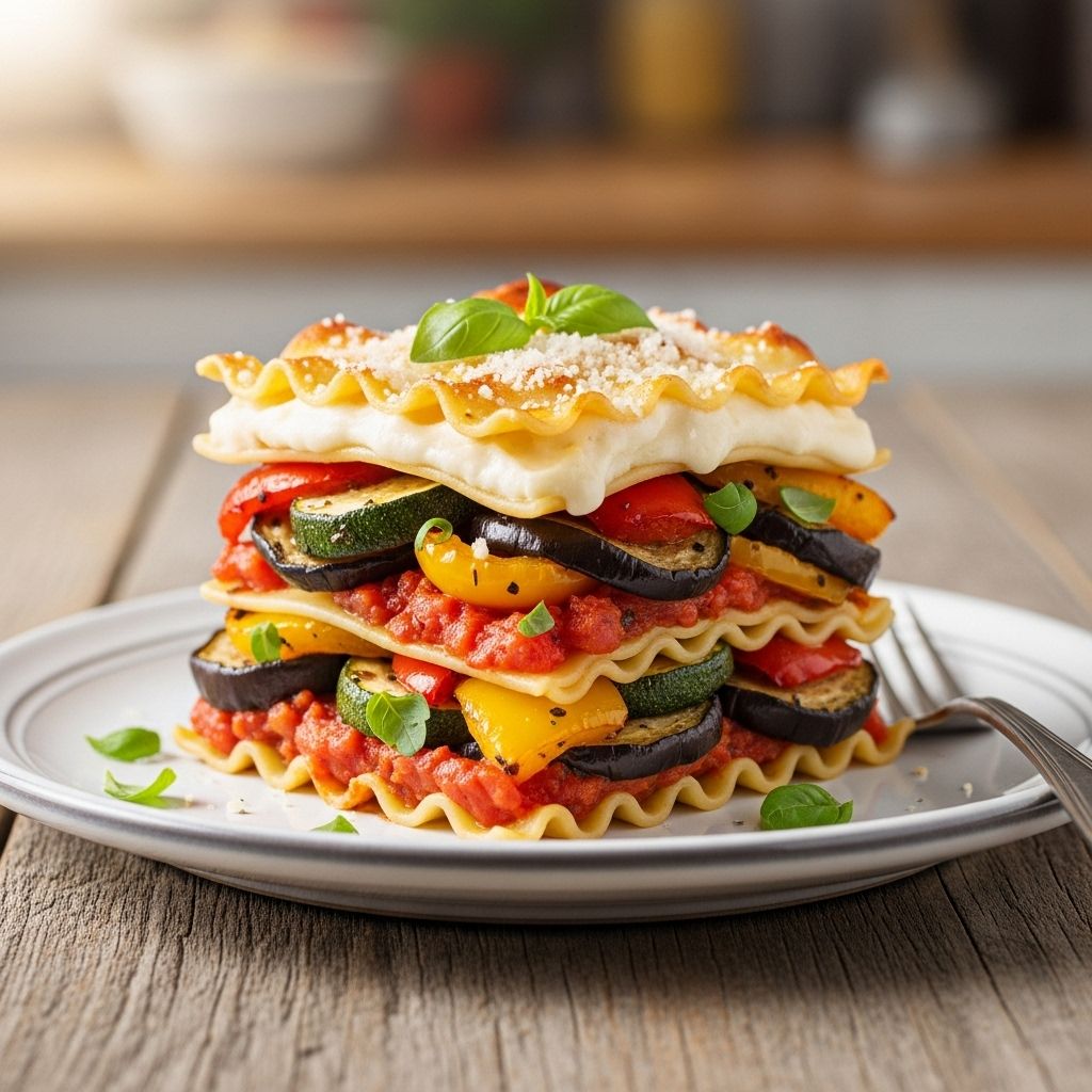 Roasted Ratatouille Lasagna Napoleons: A Provençal Fusion Caramelized vegetables and herbs layer into colorful stacks that delight taste buds.