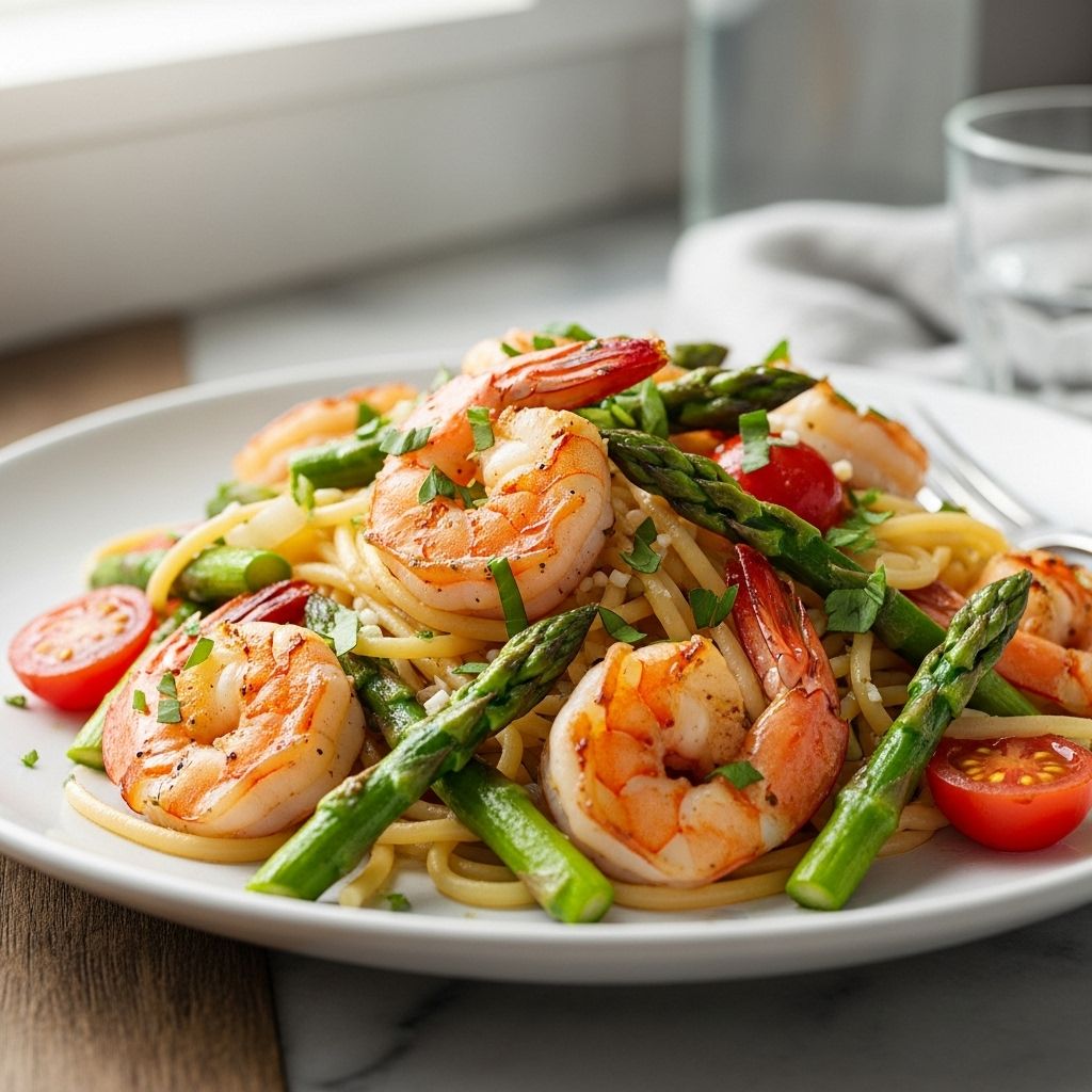 Discover a simple, vibrant, and healthy roasted shrimp and asparagus pasta dinner, ready in under 30 minutes for any busy night.