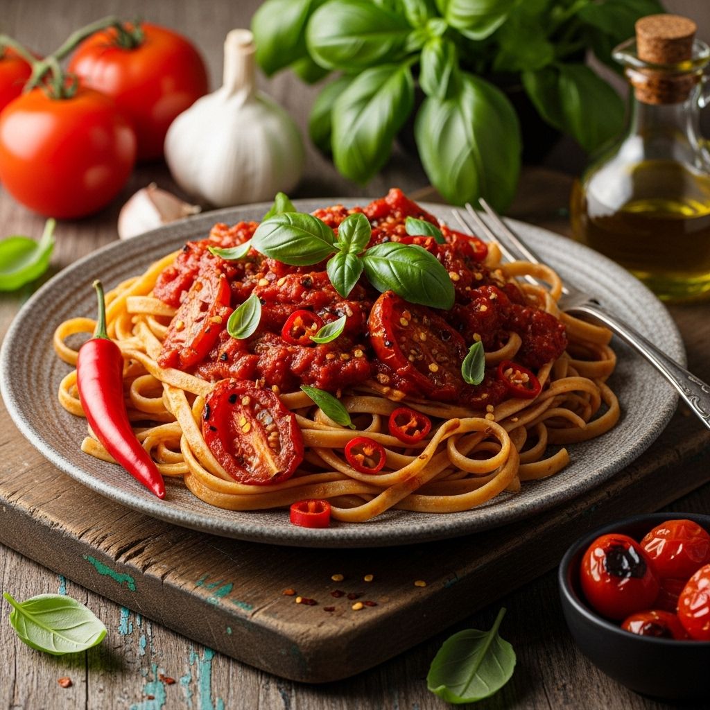 Slow-roasting turns humble fruit into a sweet-smoky sauce that coats every pasta strand.