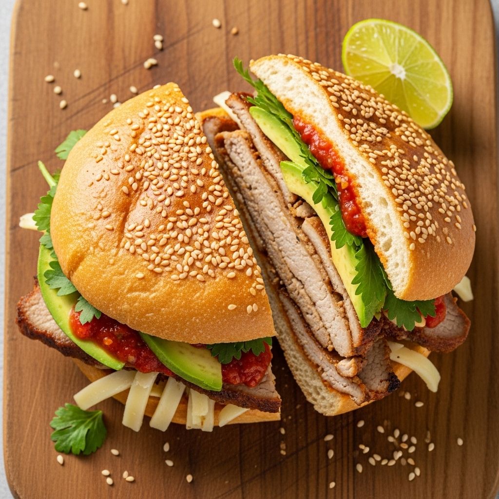 This sesame-studded masterpiece blends crisp milanesa and creamy avocado for bold flavor.