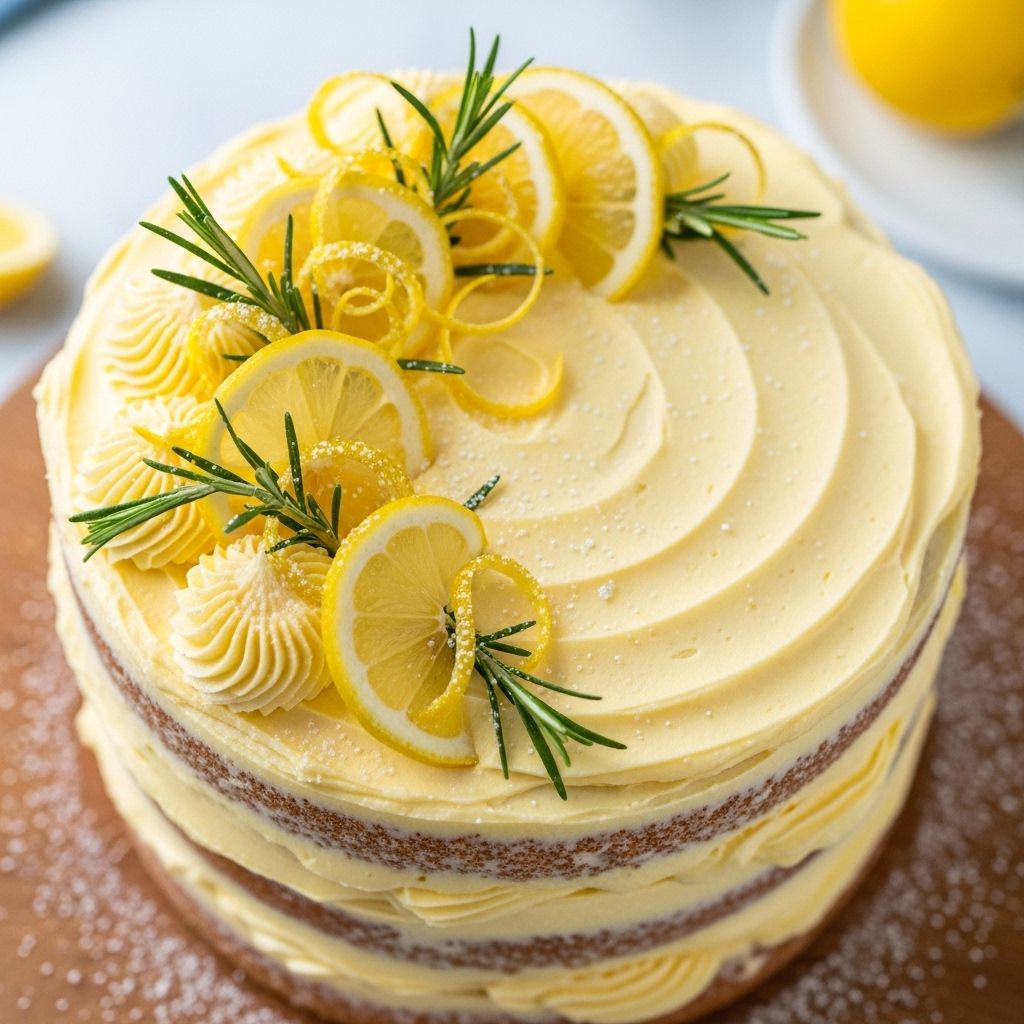 An herb-infused citrus loaf soaked in fragrant syrup offers a tender, aromatic delight.