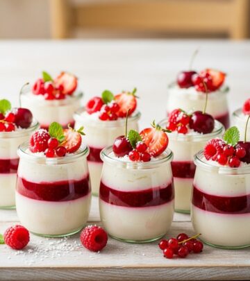 Velvety cream meets tangy berry compote in an elegant, vegan summer dessert.