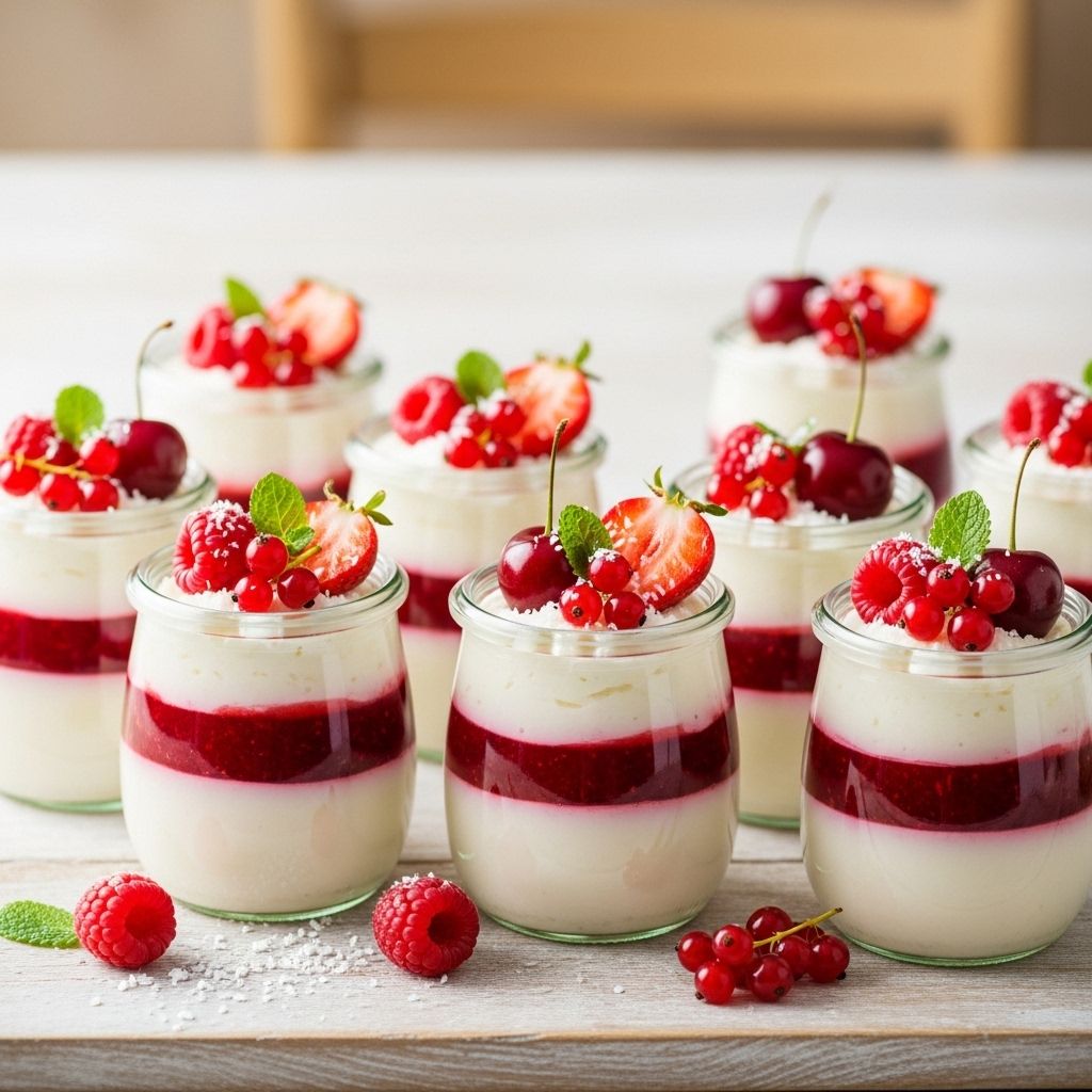 Velvety cream meets tangy berry compote in an elegant, vegan summer dessert.