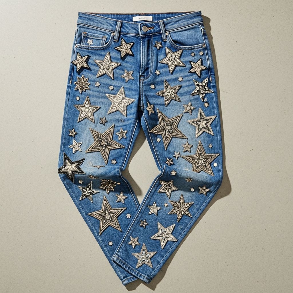 Sabrina Carpenter steps out in star-studded NiiHAi jeans, fueling the Y2K-inspired rhinestone denim revival that’s everywhere this season.
