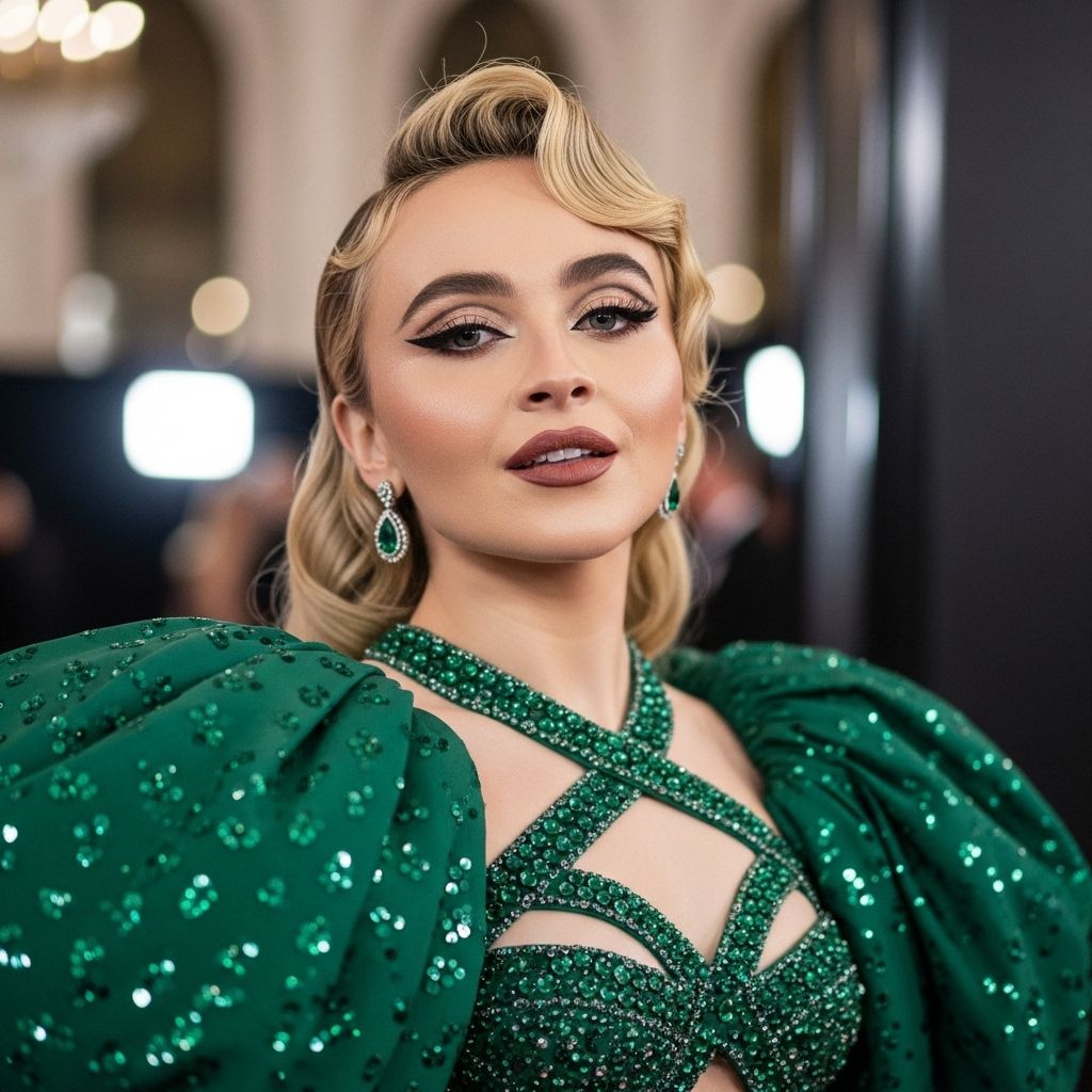 Sabrina Carpenter’s team reveals step-by-step secrets behind her frosted eyes, glowing skin, and iconic bombshell look at the 2025 Grammy Awards.