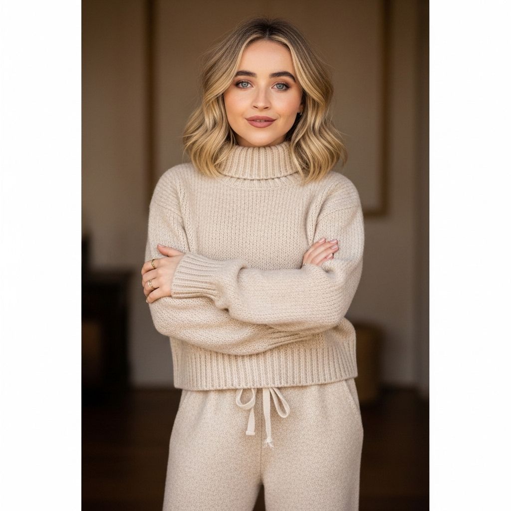 Sabrina Carpenter delivers a masterclass in cozy-chic style with her Guizio knit set, sparking fashion conversations and fan adoration online.