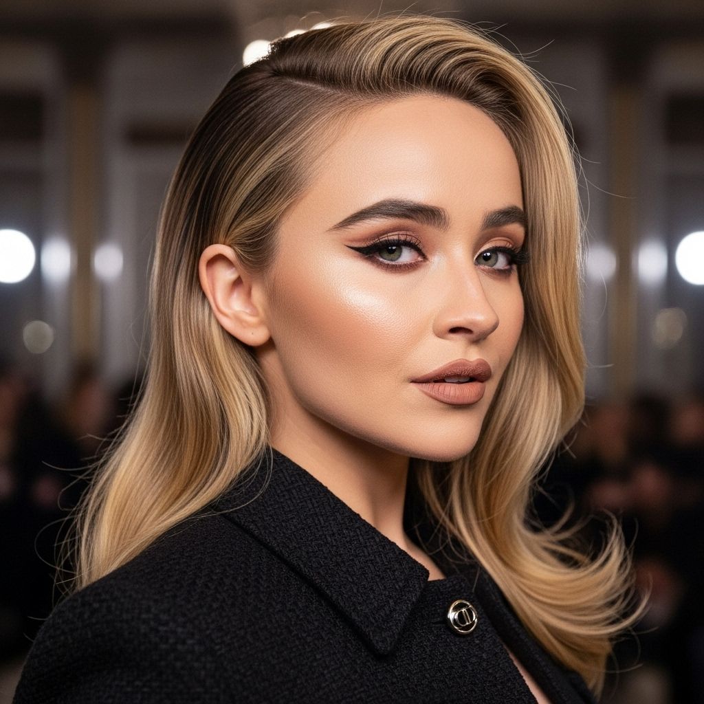 Pop sensation Sabrina Carpenter unveils a classic side-part and swaps her signature curtain bangs for a vintage twist at Dior’s Spring/Summer 2026 Menswear show in Paris.