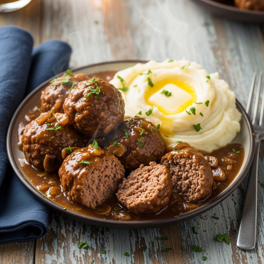 Juicy, tender beef bites smothered in aromatic onion gravy to delight the whole family.