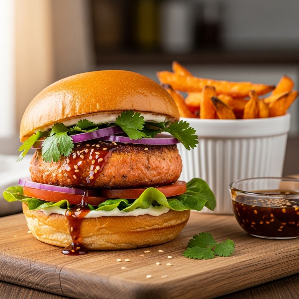 Salmon Burgers with Sesame-Soy Glaze Recipe by The Pioneer Woman A sweet umami drizzle and crisp mint salad turn flaky patties into a vibrant meal treat.