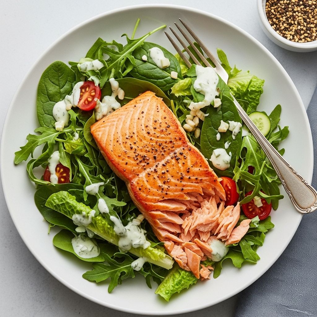 Discover how to prepare a vibrant salmon salad topped with a zesty, herb-packed Green Goddess dressing—perfect for a nutritious and delicious meal.