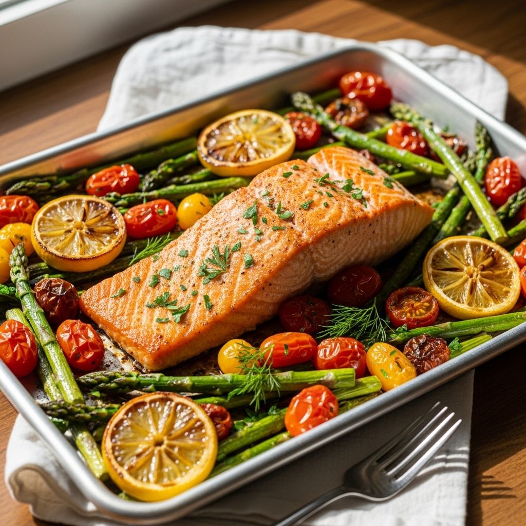 Quick and Flavorful Salmon Sheet Pan Dinner Recipe Fuss-free cooking brings flaky fish and colorful vegetables into one delicious bake.