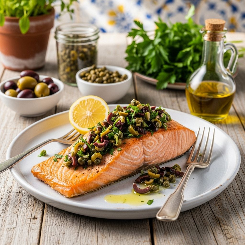 Bright, tangy topping transforms simple seafood into a colorful, nutrient-packed dinner.
