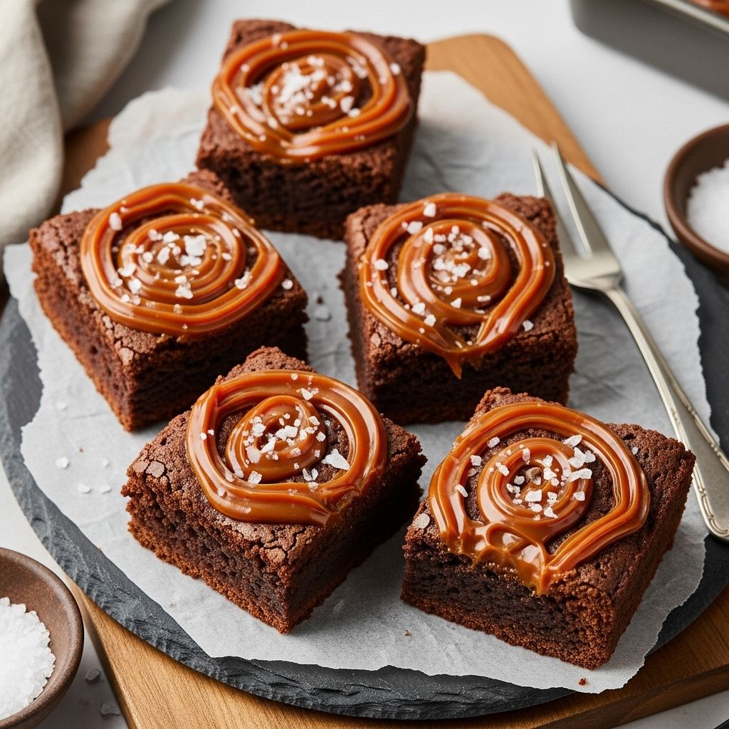 Unlock the art of glossy caramel ribbons and crunchy salt bursts in every brownie square.