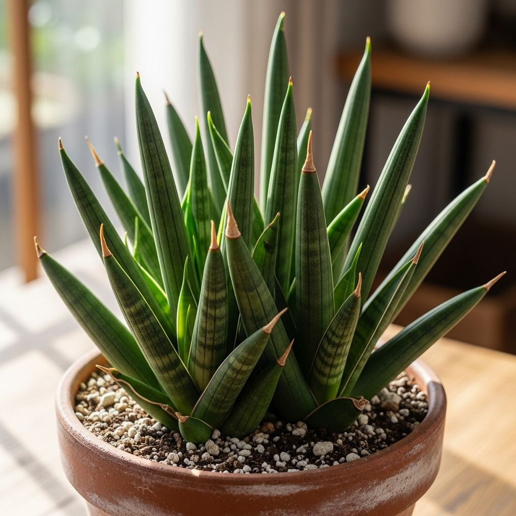 Ideal for busy plant lovers, this compact snake plant thrives in low light and dry soil.