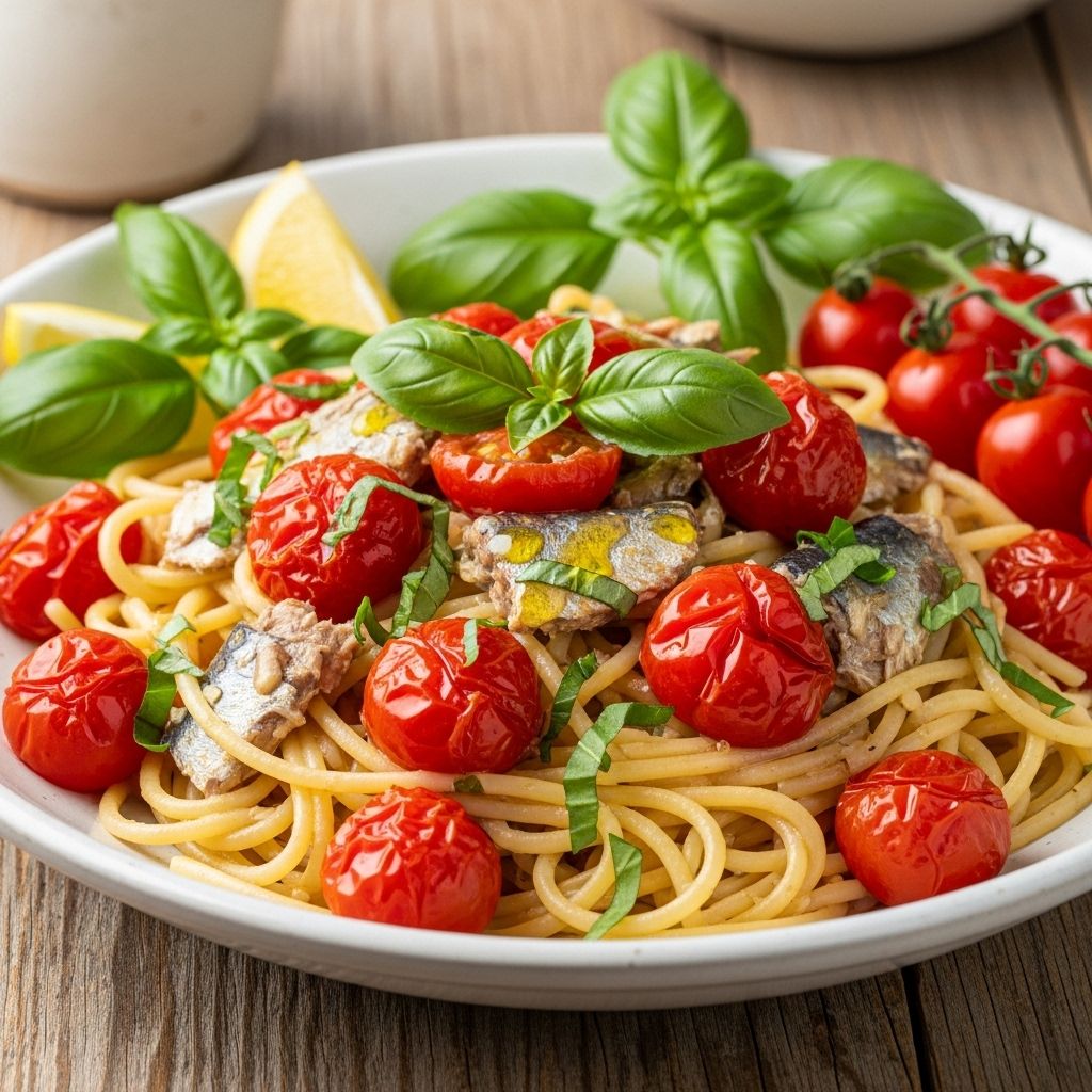 Discover how Mediterranean staples like sardines, tomatoes, and garlic make a delicious, nutritious pasta in just 30 minutes.