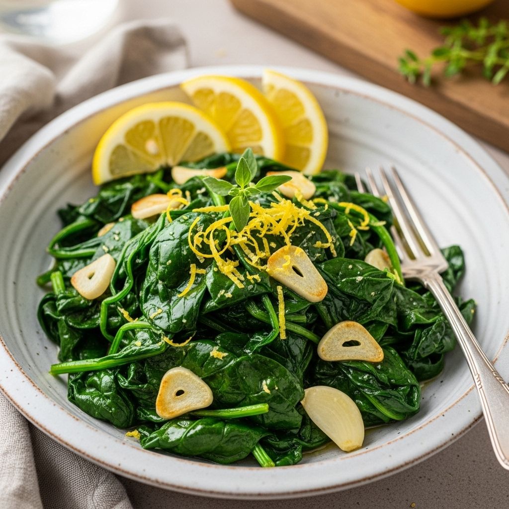 A vibrant, quick-to-make spinach side dish with fresh garlic and lemon that brings nutritious greens and bright flavor to any meal.