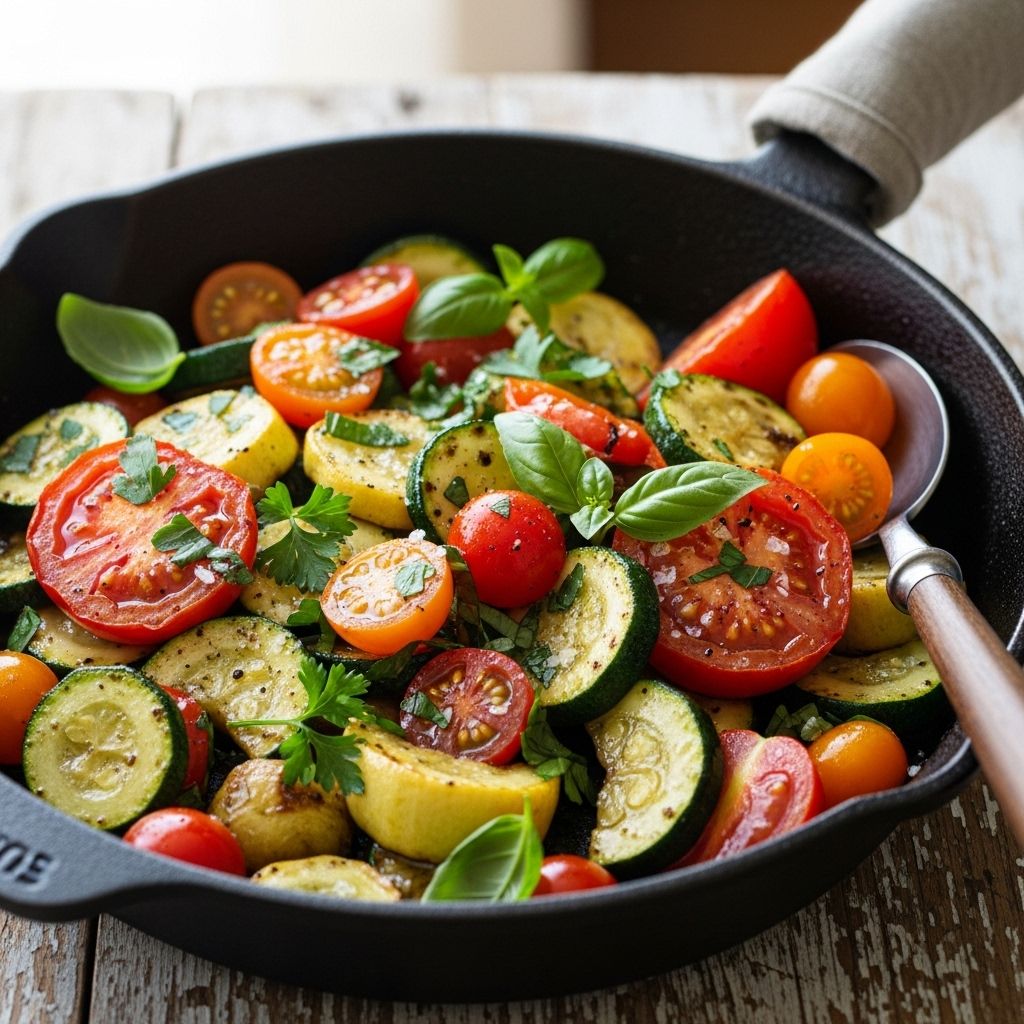 An effortless way to showcase garden harvest with a burst of herbs and gentle heat.
