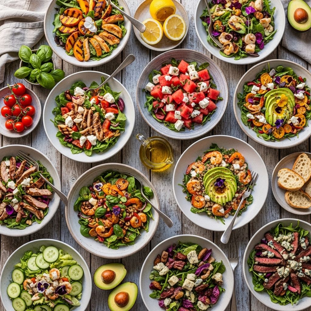 Peak-season produce and hearty proteins combine in vibrant bowls for easy evening meals.