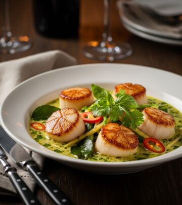 A silky coconut blend melds spicy chiles and herbs for an elegant seafood dish.