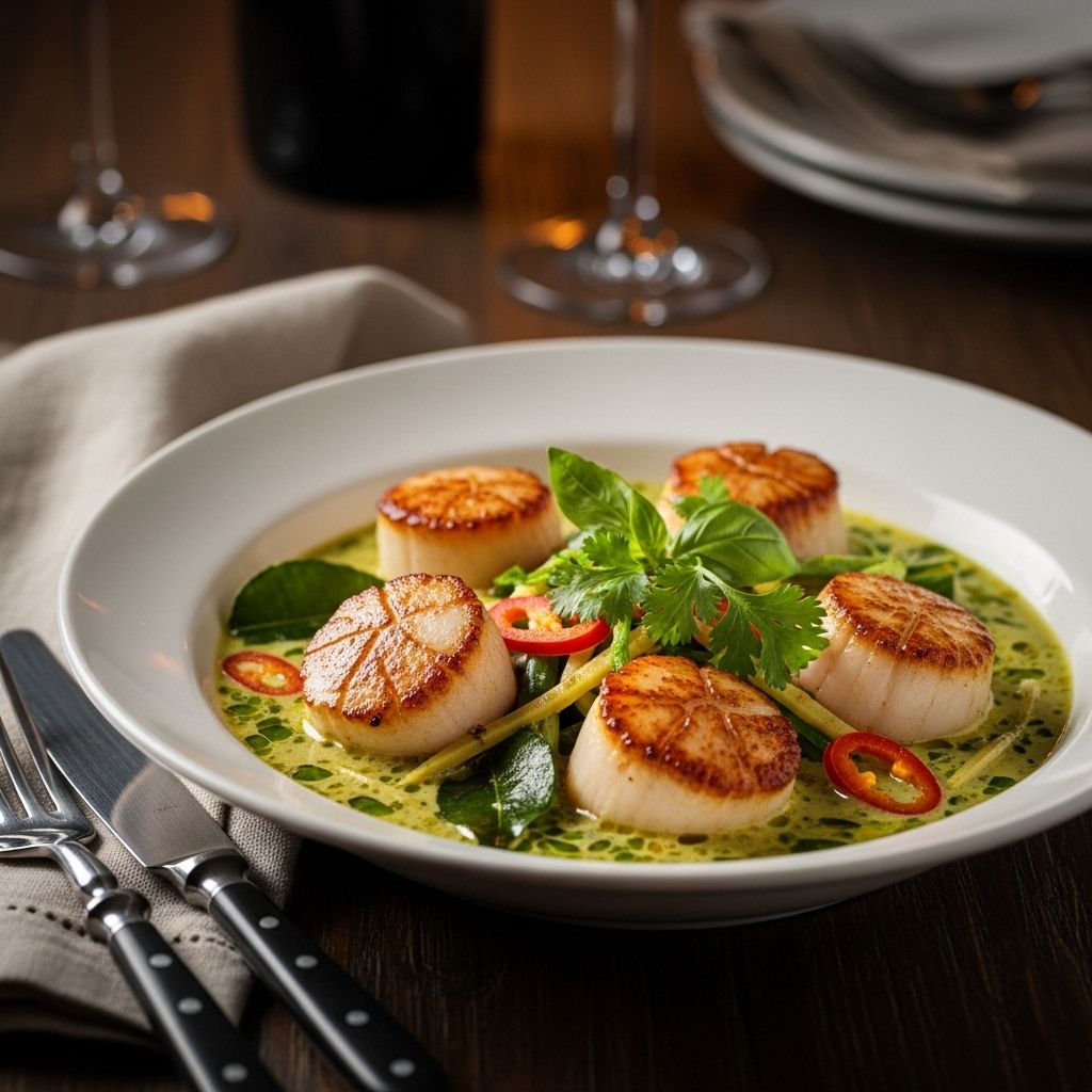 A silky coconut blend melds spicy chiles and herbs for an elegant seafood dish.