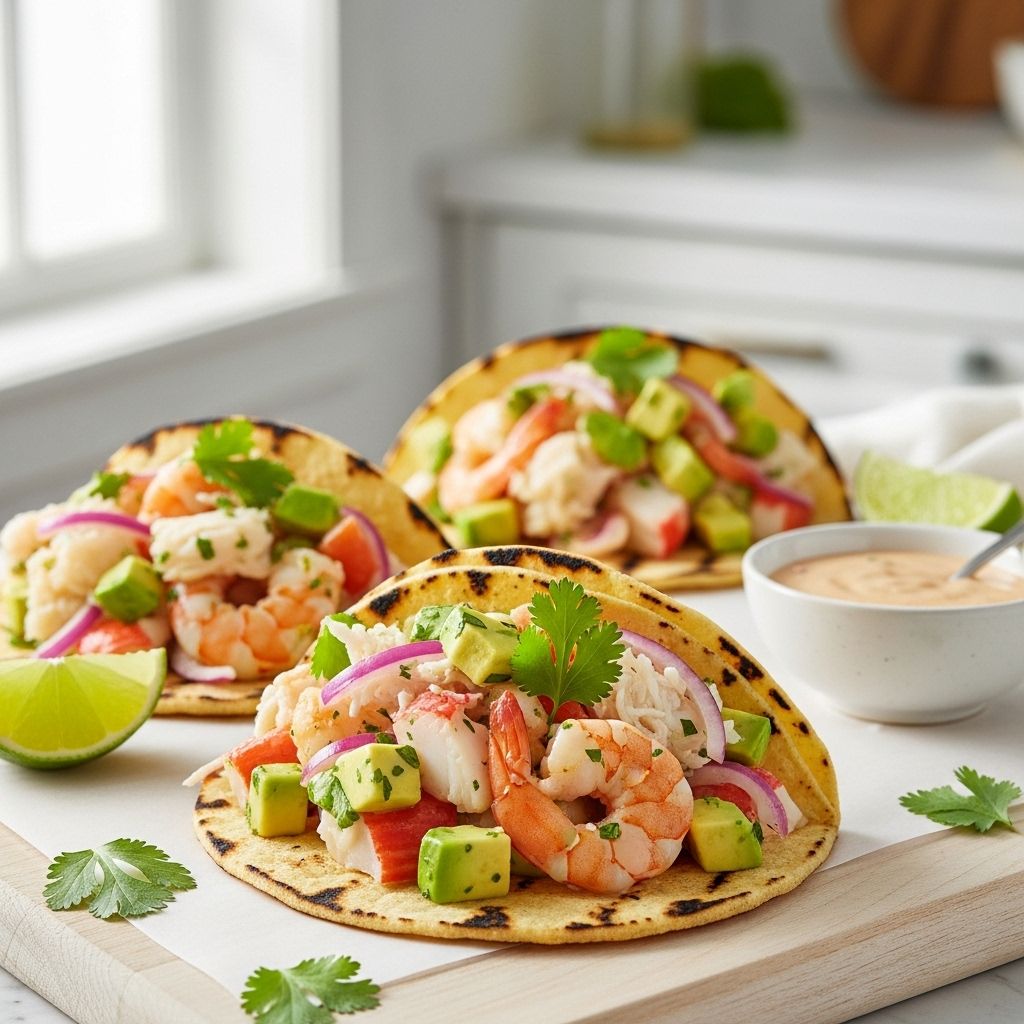 Vibrant Seafood Salad Tacos: A Fresh Spin on Taco Night Briny ocean flavors and crisp veggies combine for a refreshing coastal wrap experience.