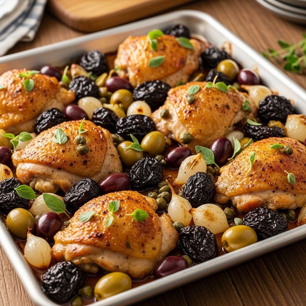 Sweet prunes, briny olives, and capers roast together for an unforgettable flavor harmony.